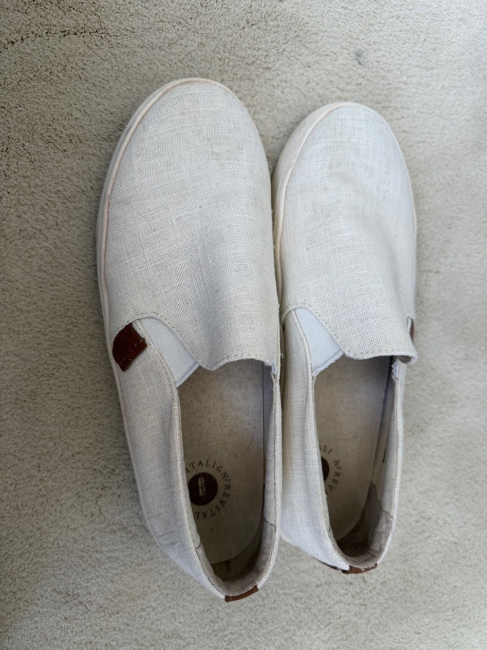 REVITALIGN Women's Slip-On Sneakers in natural white with Brown leather trim